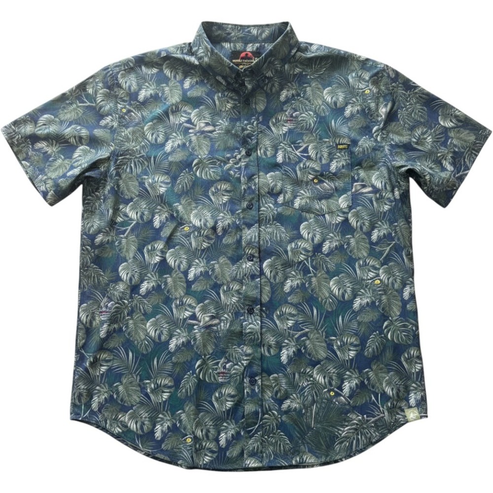 RSVLTS Jurassic Park Clever Girl Kunuflex Short Sleeve Shirt Mens 2XL Blue Green